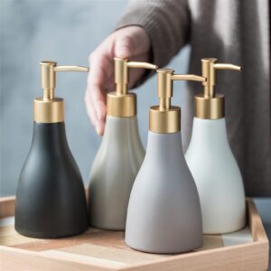 Soap Pump Dispenser Black/White/Grey/Khaki and Gold Kitchen Soap Liquid Dispenser Ceramic Lotion Soap Dish Bathroom Supplies Bottles Dispenser (Size : 280ml, Color : Black)