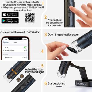 Wireless Digital Microscope 50-1000X Magnification,1080P HD Handheld Mini WiFi USB Microscope Camera with 8 Adjustable LED Endoscope, Compatible with iPhone/Android/Mac/Windows for Kids Adults