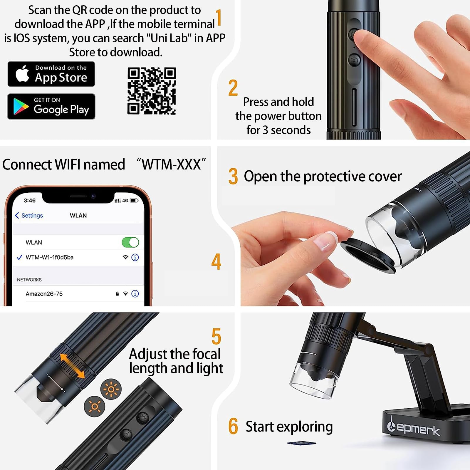 Wireless Digital Microscope 50-1000X Magnification,1080P HD Handheld Mini WiFi USB Microscope Camera with 8 Adjustable LED Endoscope, Compatible with iPhone/Android/Mac/Windows for Kids Adults