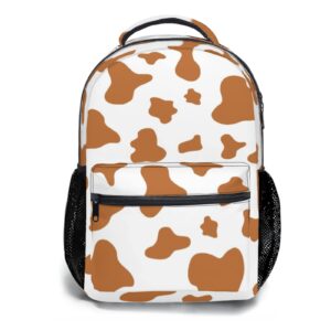 brown cow print backpack cow spots pattern backpacks for kids lightweight high capacity student bookbag waterproof school book bag for teen girls boys