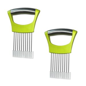 2 pack stainless steel onion slicer, potato cutter, lemon, apple, tomato, egg, meat slicer/holder/chopper, suitable for slicing vegetable, stainless steel cutting kitchen gadget/assistant, green