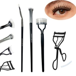 4pcs mascara fan brush kit eyelash separator tool eyelash curler lash wand brush fan for natural lifted effects eyelash comb eye lashes makeup tools with 2 silicone refills pads for women girls