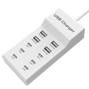 usb c charger,10 ports usb charger station with 6 ports usb-c charger, desktop 50w multi port usb charger compatible with iphone 14/13/12/11/samsung s23/s22/s21/tablet/watch/headphones