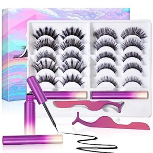 magnetic eyelashes with eyeliner, 10 pairs 3d natural look false eyelashes, magnetic eyelashes and eyeliner kit, reusable magnetic lashes with eyeliner and tweezers, no glue