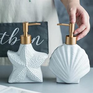 Soap Pump Dispenser White Ceramic Liquid Soap Dispenser Starfish Shell Shape Bathroom Sub Bottling Shower Bottle with Golden Matte Pump Home Décor for Bathroom Kitchen Bottles Dispenser (Color : Bras