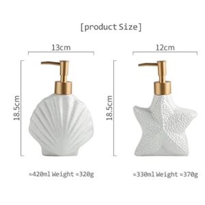 Soap Pump Dispenser White Ceramic Liquid Soap Dispenser Starfish Shell Shape Bathroom Sub Bottling Shower Bottle with Golden Matte Pump Home Décor for Bathroom Kitchen Bottles Dispenser (Color : Bras