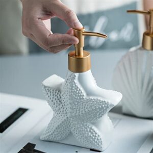 Soap Pump Dispenser White Ceramic Liquid Soap Dispenser Starfish Shell Shape Bathroom Sub Bottling Shower Bottle with Golden Matte Pump Home Décor for Bathroom Kitchen Bottles Dispenser (Color : Bras