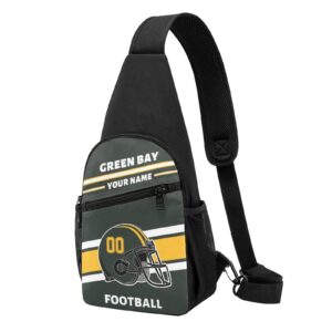 Custom Sling Bag, Personalized Green Bay Crossbody Bags for Men Women, Customize Name and Number Sling Shoulder Backpack, Chest Bag Hiking Travel Daypack for Outdoor