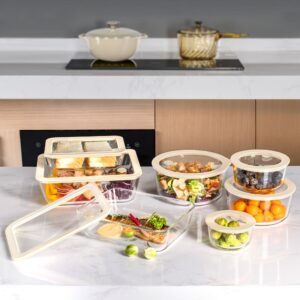 Glass Food Container Set with Glass Lid, Large Size 3 Pack, Glass Food Storage Containers with Silicone Framed Glass Lid, Glass Food Containers with Airtight Lids, Leakproof, 100% Plastic Free