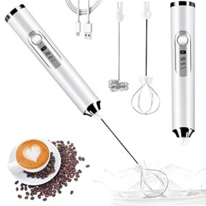 milk frother handheld usb rechargeable milk foam maker with 2 stainless whisks, mini blender mixer 3 speeds adjustable for coffee, latte, cappuccino, matcha, hot chocolate, egg, white