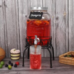 1 Gallon Beverage Dispenser with Stand, 18/8 Stainless Steel Spigot - Airtight & Leakproof Glass Sun Tea Jar with Anti-Rust Lids, Drink Dispensers for Parties - Laundry Detergent Dispenser