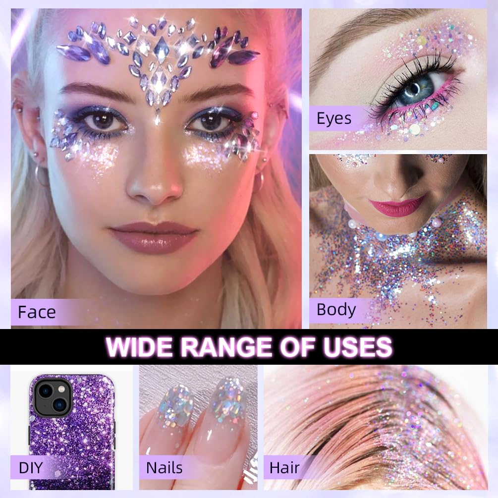 Biodegradable Holographic Body Glitter Gel - Cosmetic-Grade, Long-Lasting Glitter for Face, Body, and Hair, Safe and Easy to Use, Perfect for Festivals and Parties, Vegan & Cruelty Free (01#)