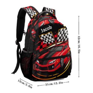 NZOOHY Red Track Car Personalized Kids School Backpack Custom for Boys Girls Primary Daypack School Bookbag Travel Bag