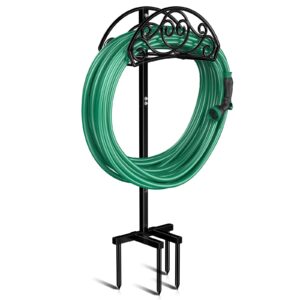 Sunvigor Garden Hose Holder Freestanding Water Hose Holder with 4 Spikes, Heavy Duty Hose Holder Detachable Metal Garden Hose Storage Stand Rack for Outside