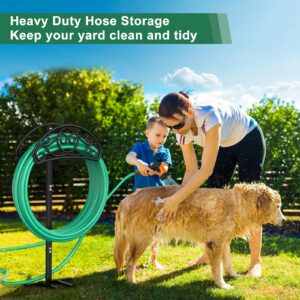 Sunvigor Garden Hose Holder Freestanding Water Hose Holder with 4 Spikes, Heavy Duty Hose Holder Detachable Metal Garden Hose Storage Stand Rack for Outside