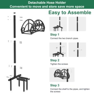 Sunvigor Garden Hose Holder Freestanding Water Hose Holder with 4 Spikes, Heavy Duty Hose Holder Detachable Metal Garden Hose Storage Stand Rack for Outside