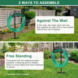 Sunvigor Garden Hose Holder Freestanding Water Hose Holder with 4 Spikes, Heavy Duty Hose Holder Detachable Metal Garden Hose Storage Stand Rack for Outside