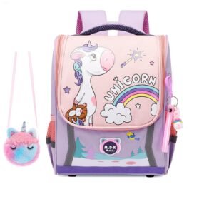 dahuoji unicorn kids backpack girls school backpack with cute plush messenger bag,kindergarten elementary schoolschool bag