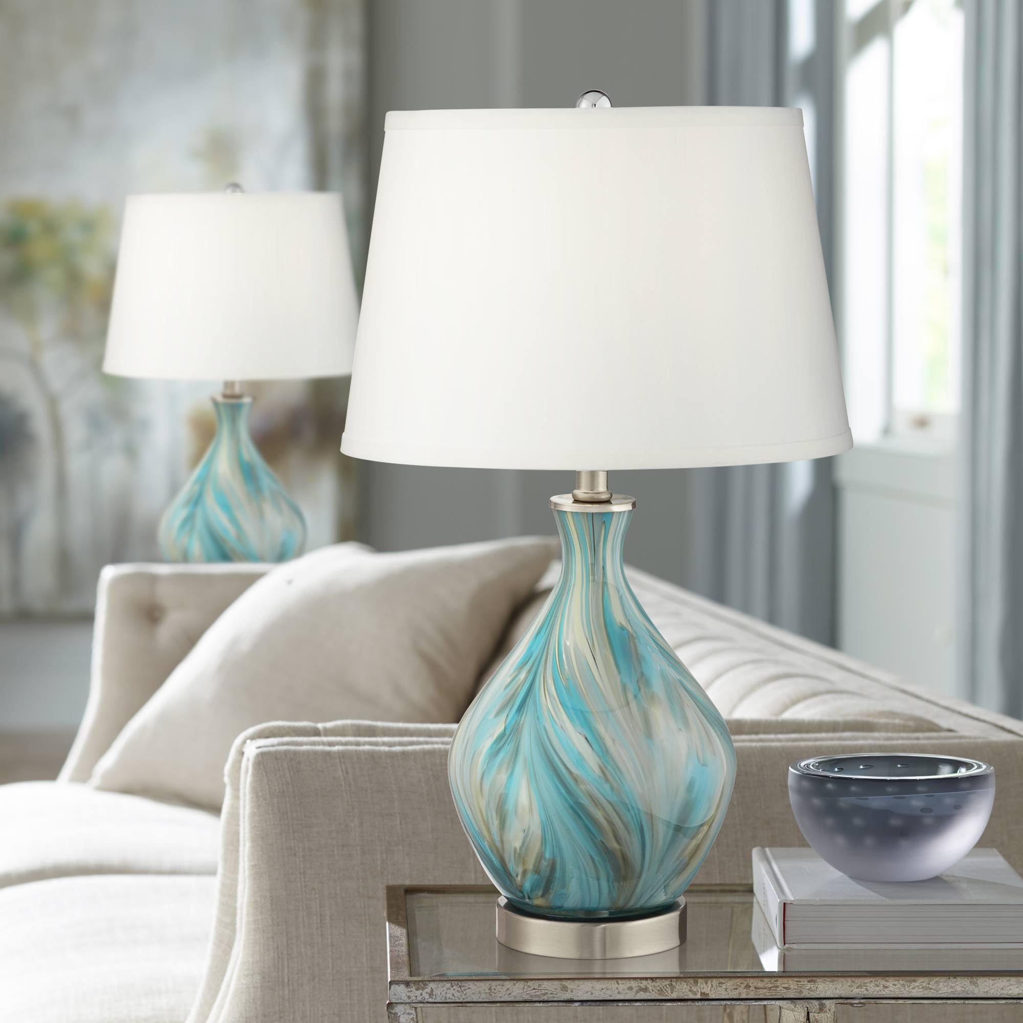 360 Lighting Cirrus 22" High Vase Small Modern Coastal Accent Table Lamps Set of 2 Blue Gray Handcrafted Art Glass White Shade Living Room Bedroom Bedside Nightstand House (Colors May Vary)