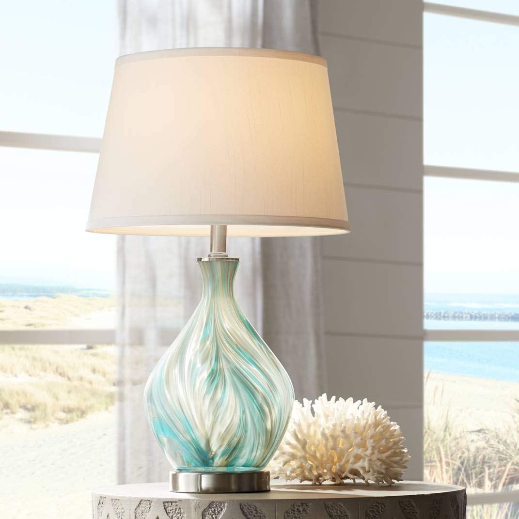 360 Lighting Cirrus 22" High Vase Small Modern Coastal Accent Table Lamps Set of 2 Blue Gray Handcrafted Art Glass White Shade Living Room Bedroom Bedside Nightstand House (Colors May Vary)