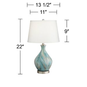 360 Lighting Cirrus 22" High Vase Small Modern Coastal Accent Table Lamps Set of 2 Blue Gray Handcrafted Art Glass White Shade Living Room Bedroom Bedside Nightstand House (Colors May Vary)