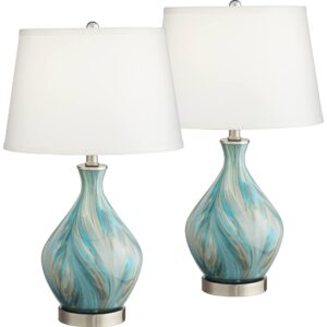 360 Lighting Cirrus 22" High Vase Small Modern Coastal Accent Table Lamps Set of 2 Blue Gray Handcrafted Art Glass White Shade Living Room Bedroom Bedside Nightstand House (Colors May Vary)