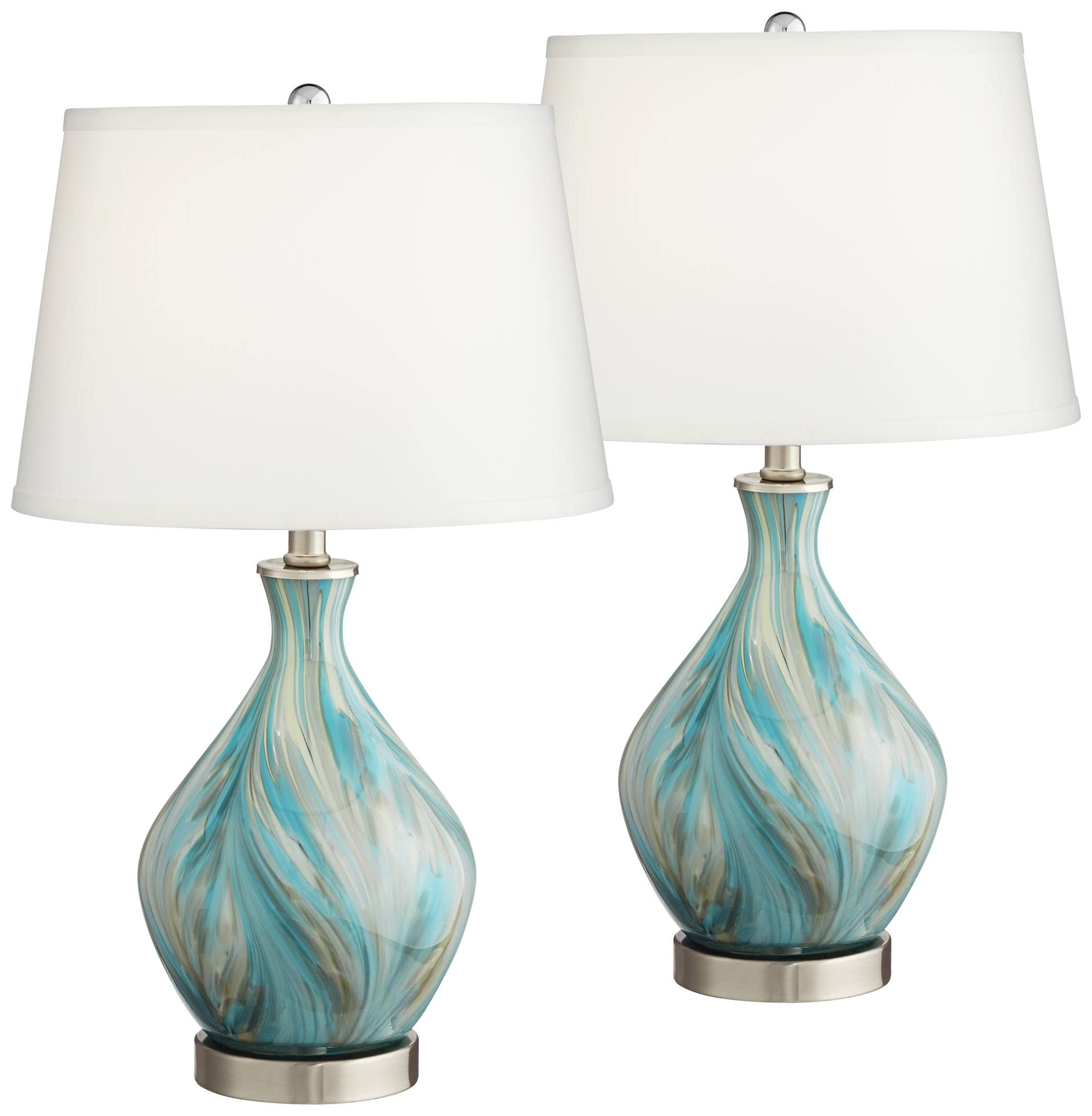 360 Lighting Cirrus 22" High Vase Small Modern Coastal Accent Table Lamps Set of 2 Blue Gray Handcrafted Art Glass White Shade Living Room Bedroom Bedside Nightstand House (Colors May Vary)