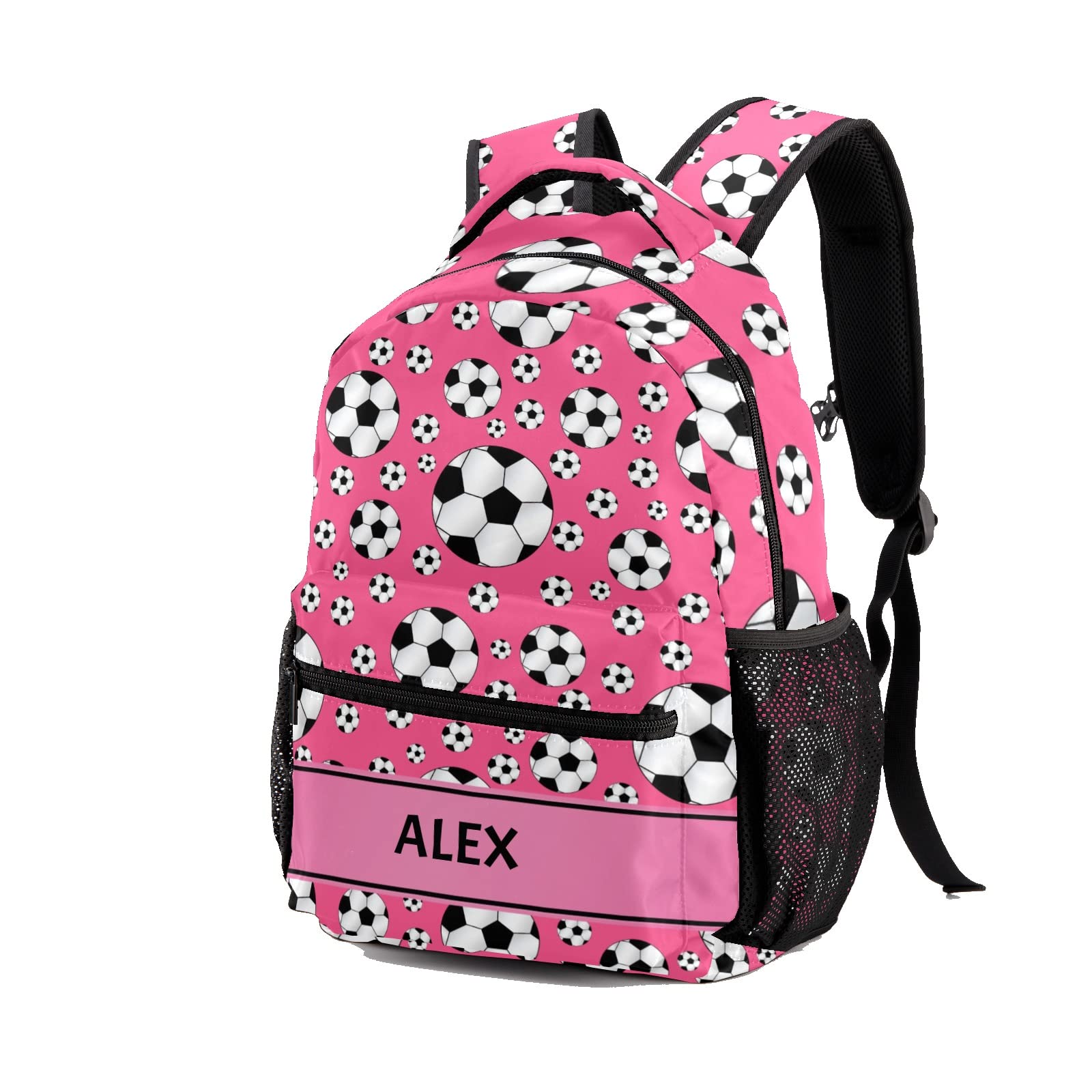 NZOOHY Soccer Balls Pink Personalized Kids School Backpack Custom for Boys Girls Primary Daypack School Bookbag Travel Bag