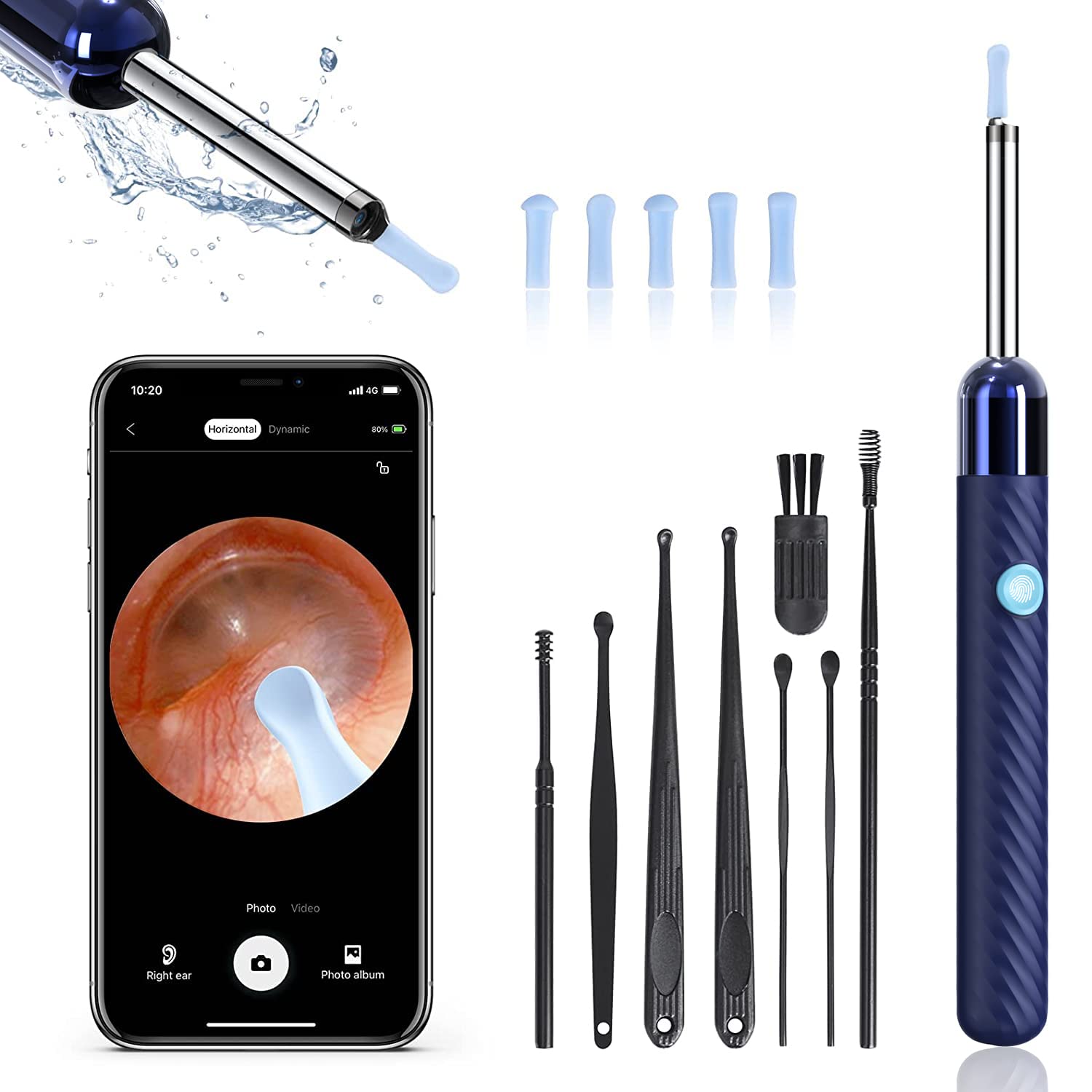 Ear Wax Removal, Ear Cleaner with Camera with 1080P, Otoscope with Light, Ear Wax Removal Kit with 6 Ear Pick, Ear Camera for iPhone, iPad, Android Phones (Blue)