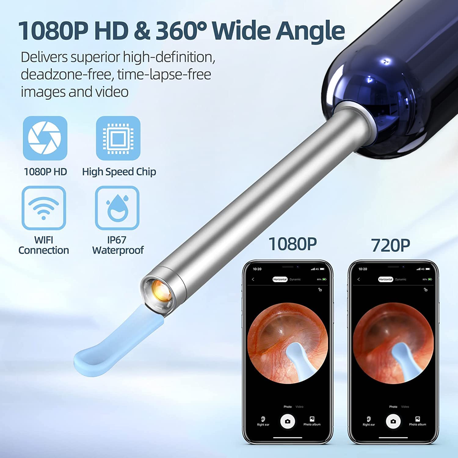 Ear Wax Removal, Ear Cleaner with Camera with 1080P, Otoscope with Light, Ear Wax Removal Kit with 6 Ear Pick, Ear Camera for iPhone, iPad, Android Phones (Blue)