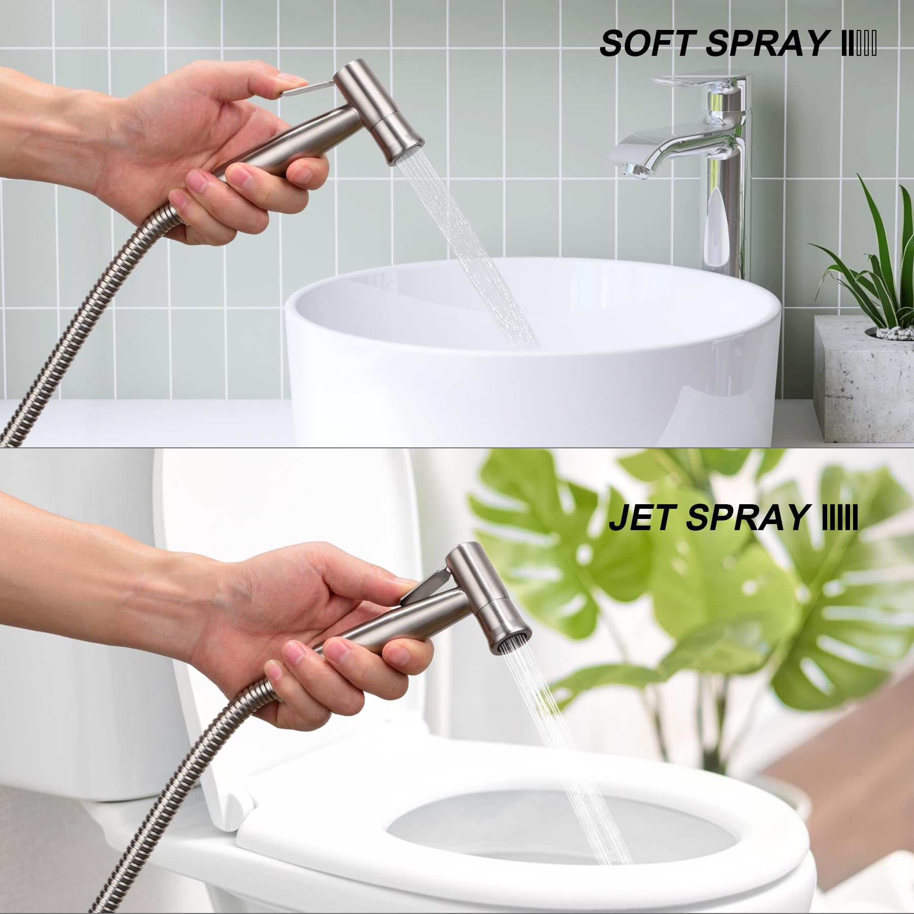 HQJUN Spray, Multifunctional Hand-held Bidet Spray, Bathroom Diaper Shower, Hose and Accessories - Bidet Hand-held Toilet Sprinkler with Dual Spray Function(Silvery)