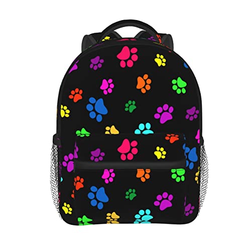 YSBKN Kid's Mini Backpack 12 inch Colorful Dog Cat Paw Print Backpack Schoolbag Preschool Kindergarten Children Bag Nursery Travel Bag for Toddler Boys Girls Age 3-7