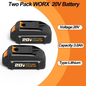 rebicacate 2 Packs 20v Lithium Replacement Battery for Worx 20V Battery PowerShare for WA3520 WA3525 WA3575 WG151s WG155s WG251s WG255s WG540s WG545s WG890 WG891