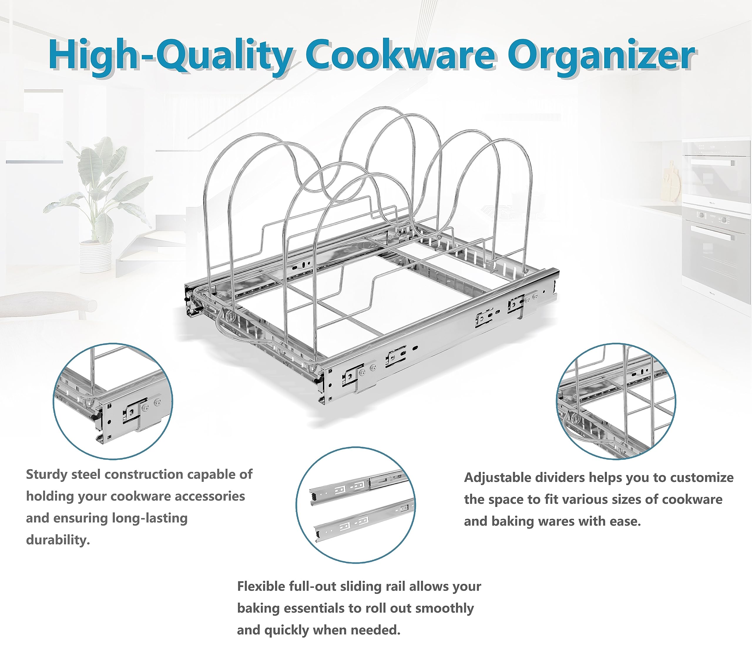 TQVAI Pots and Pans Organizer, Expandable Pot Lid Holder, Kitchen Under Cabinet Organizer for Cutting Board/Cookware/Baking Sheets - Cabinet Request at Least 12.5" W x 18.25" D x 13.5" H