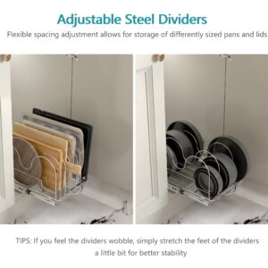 TQVAI Pots and Pans Organizer, Expandable Pot Lid Holder, Kitchen Under Cabinet Organizer for Cutting Board/Cookware/Baking Sheets - Cabinet Request at Least 12.5" W x 18.25" D x 13.5" H