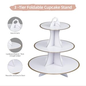 White Cupcake Stand, 3-Tier Cupcake Tower, 2 Set Cup Cake Holder,Cardboard Display Stands for Pastry Dessert Tables, Party Favors Decoration, Baby Shower, Birthday.