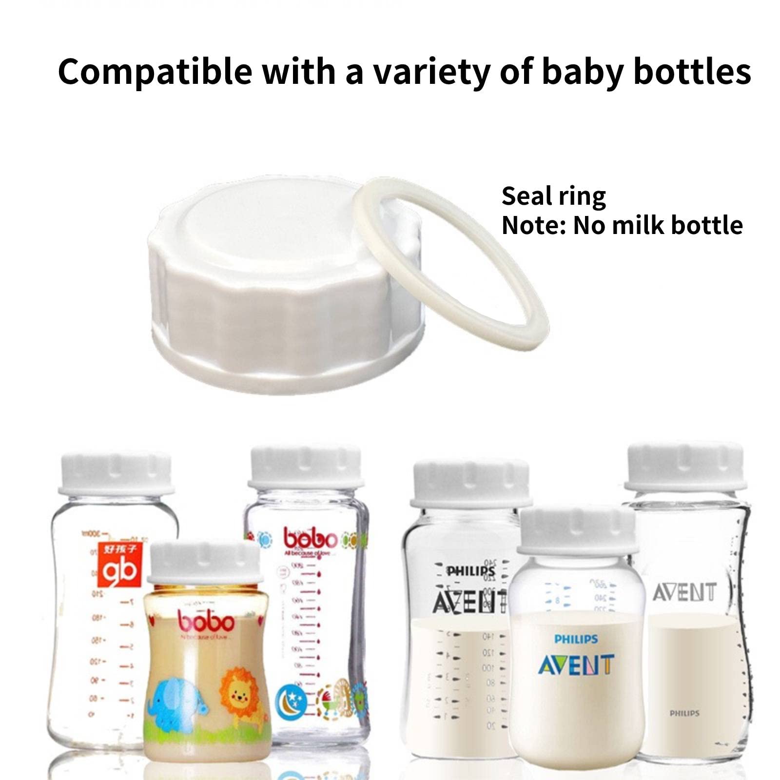 YeeBeny Baby Bottle Lid, Screw Lids Aka Travel Caps with Rewritable Sealing Disc Compatible with Avent Wide Mouth Bottles,Cap Replace Natural Bottle Sealing Ring and Sealing Disc, 4pcs Baby Bottle Cap