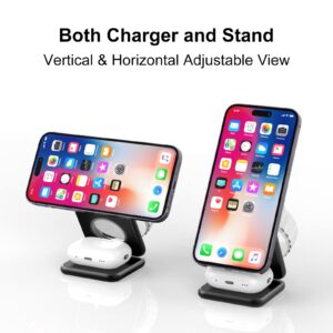 KU XIU X40 Magnetic Wireless Charger, 3 in 1 Charging Station for Apple Devices, Foldable Portable 15W Fast Charging Stand for iPhone 15 14 13 12 Pro Max & Apple Watch, AirPods (Adapter Included)