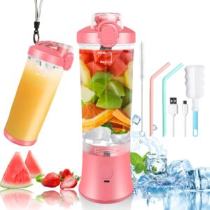 portable blender, 22 oz personal size blender for milkshakes and smoothies with 6 blades, 240watts, 2 blending modes and cleaning brush, waterproof blender usb rechargeable for kitchen, home