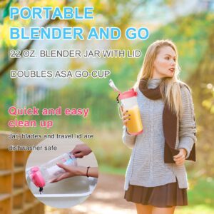 Portable Blender, 22 Oz Personal Size Blender for Milkshakes and Smoothies with 6 Blades, 240Watts, 2 Blending Modes and Cleaning Brush, Waterproof Blender USB Rechargeable for Kitchen, Home