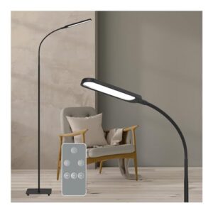 koopala led floor lamp, bright tall standing light with dimmable 4 brightness&4 color temps, adjustable gooseneck, 3 timer, touch& remote control, couch lamp, for reading/living room/bedroom/-black