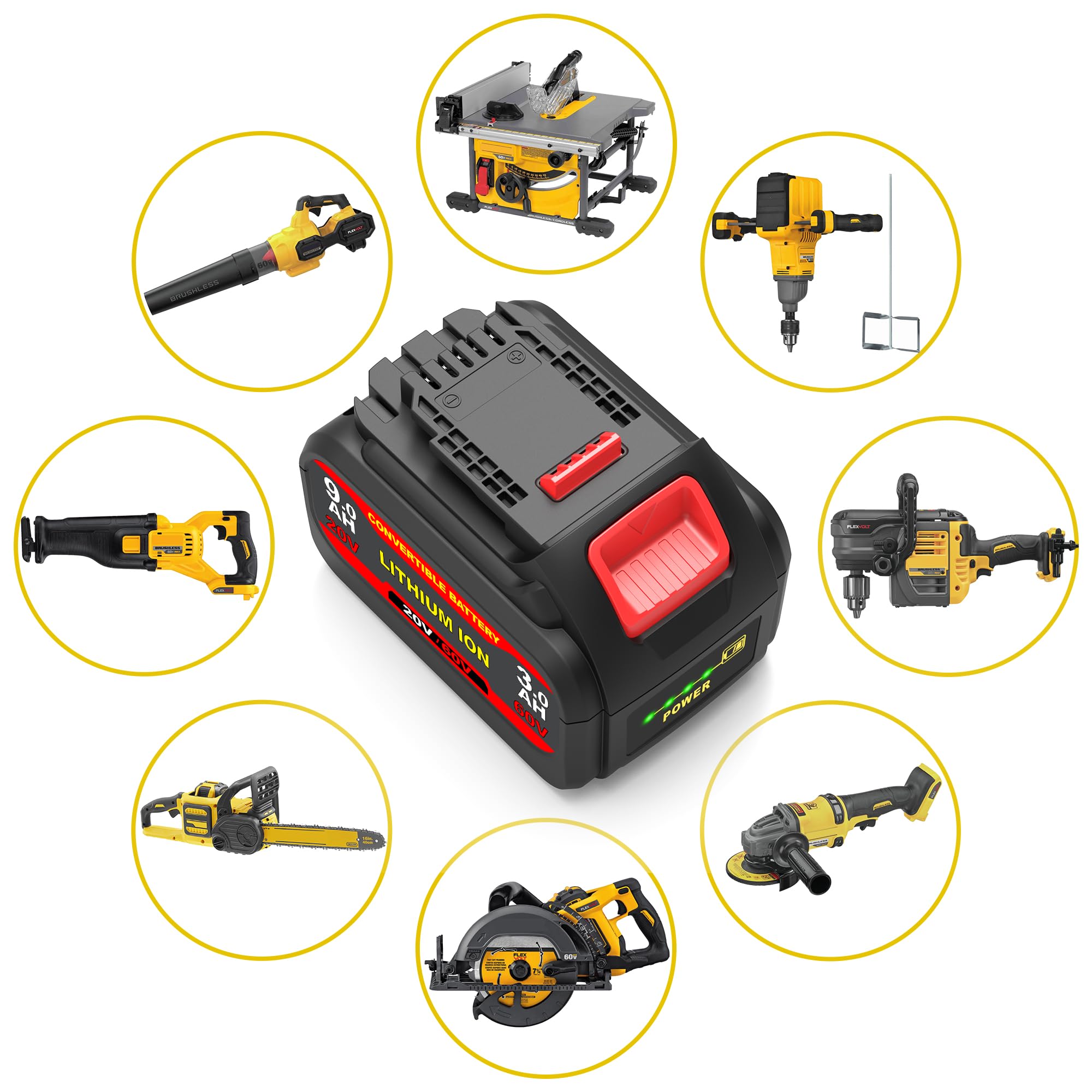 rebicacate 20V/60V Batteries Replace for Dewalt 60V Battery 9.0ah DCB606 DCB609, Compatible with Dewalt 20V/60V Power Tools&Chargers