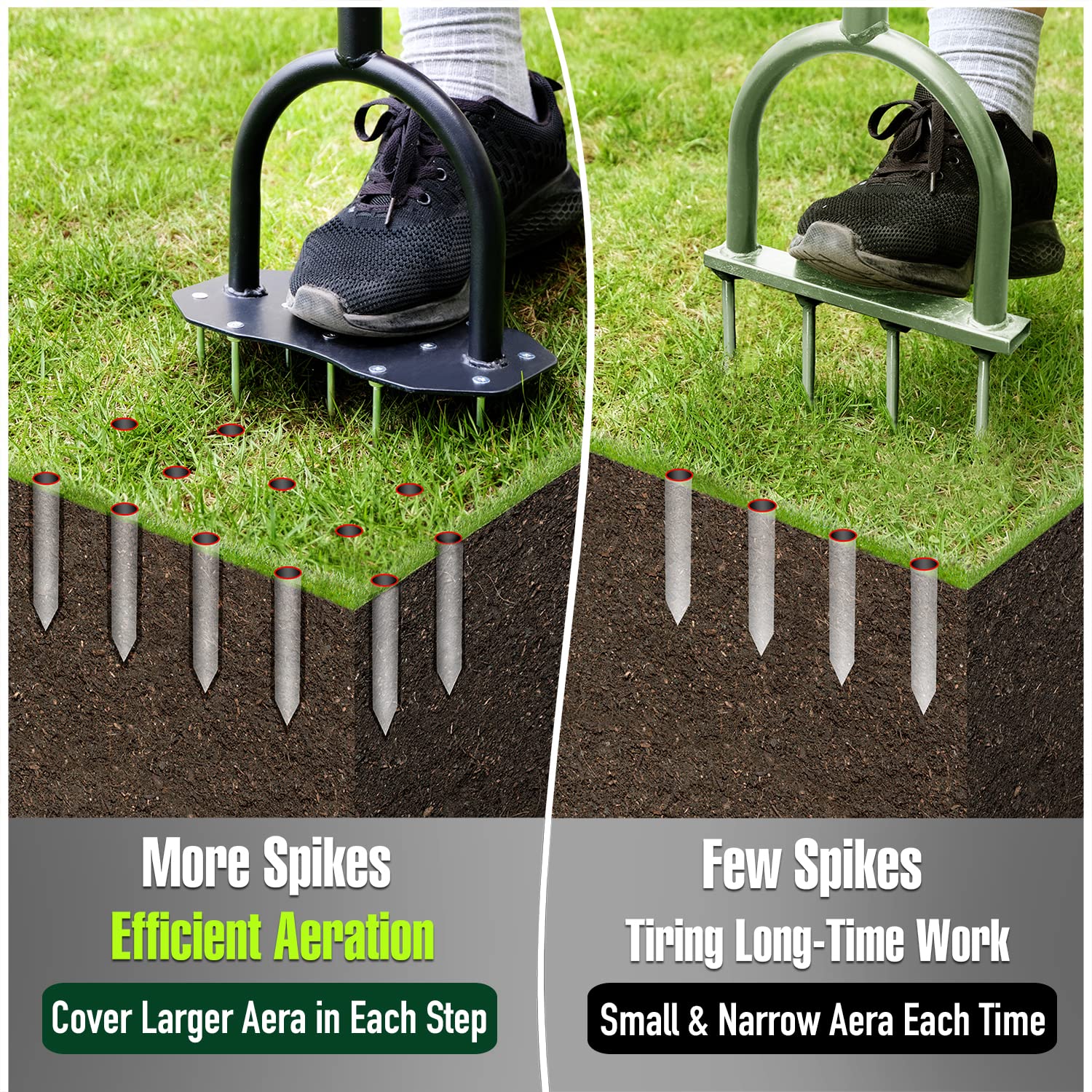 Jardineer Spike Lawn Air Aerator - Grass Aerator Lawn Tool with Spare Spikes, Manual Yard Aerator for Lawn, Garden Aerator Tool for Compact Soil