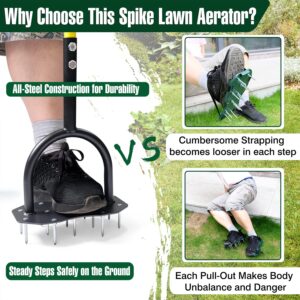 Jardineer Spike Lawn Air Aerator - Grass Aerator Lawn Tool with Spare Spikes, Manual Yard Aerator for Lawn, Garden Aerator Tool for Compact Soil