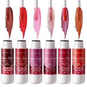 rtbyue 6 pcs hydrating lip gloss set, red wine bottle plumping lifter lipgloss, glitter moisturizing lip glow oil, long lasting tint lip stain, natural lip plumper balm (2-generation)