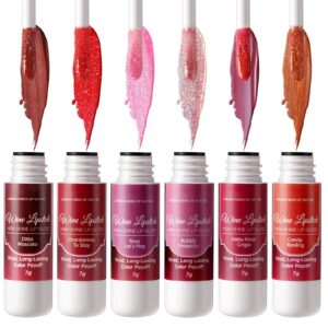 RTBYUE 6 PCS Hydrating Lip Gloss set, Red Wine Bottle Plumping Lifter Lipgloss, Glitter Moisturizing Lip Glow Oil, Long Lasting Tint Lip Stain, Natural Lip Plumper Balm (2-Generation)