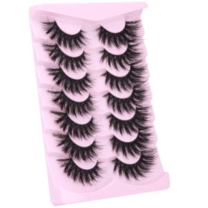 Lashes Flat Faux Mink Eyelashes Fluffy 20mm Long False Eyelashes Dramatic Cat Eye Eyelashes Wispy 3D Crossed Thick Fox Eyelashes Extensions Strip Lashes Pack by Kiromiro