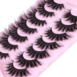 Lashes Flat Faux Mink Eyelashes Fluffy 20mm Long False Eyelashes Dramatic Cat Eye Eyelashes Wispy 3D Crossed Thick Fox Eyelashes Extensions Strip Lashes Pack by Kiromiro