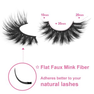 Lashes Flat Faux Mink Eyelashes Fluffy 20mm Long False Eyelashes Dramatic Cat Eye Eyelashes Wispy 3D Crossed Thick Fox Eyelashes Extensions Strip Lashes Pack by Kiromiro