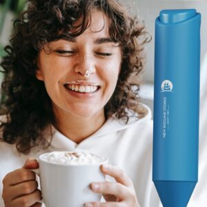 Powerful Milk Frother Handheld Foam Maker, Mini Whisk Drink Mixer for Coffee, Cappuccino, Latte, Matcha, Hot Chocolate, No Stand, Metal Blue